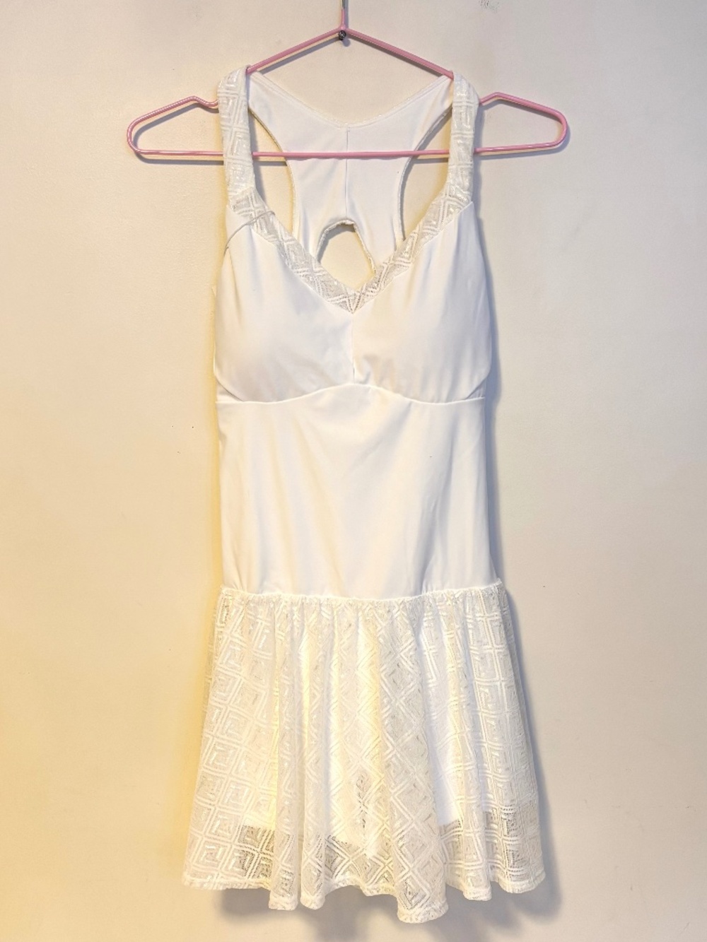 Halara One Piece Lace Skort Dress Padded Built In Shorts White Womens Size Small